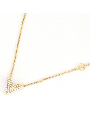 Louis Vuitton Necklace Collier Essential V Perle M68358 Gold Metal Fake Pearl Pendant Choker Chain Motif LV Ladies À commander