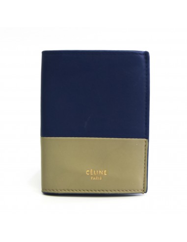 Celine Bicolor Leather Business Card Case BlueKhaki Brown rembourrage situé sous