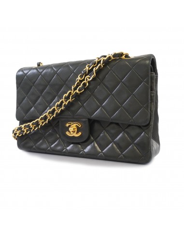 Auth Chanel Matelasse W Flap W Chain Womens Leather Shoulder Bag Black Faites des économies