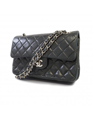 Auth Chanel Matelasse W Flap W Chain Womens Leather Shoulder Bag Black commande en ligne