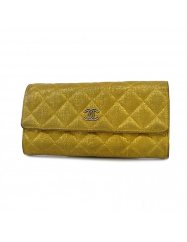 Auth Chanel Matelasse Bifold Long Wallet Womens Lambskin Long Wallet Yellow livraison gratuite