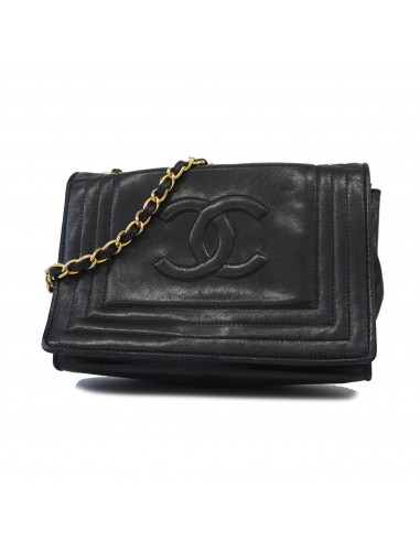 Auth Chanel Chain Shoulder Womens Leather Shoulder Bag Black Vous souhaitez 